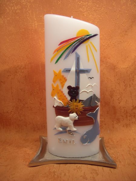 Taufkerze Arche Noah Eisbär und Taufspruch      307