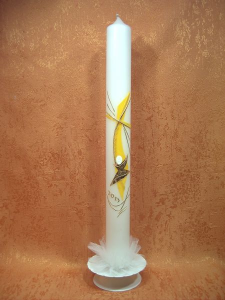 Kommunionkerze  modernes Kreuz - Kelch     5203