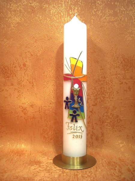 Kommunionkerze Regenbogen Kreuz Freunde    5151