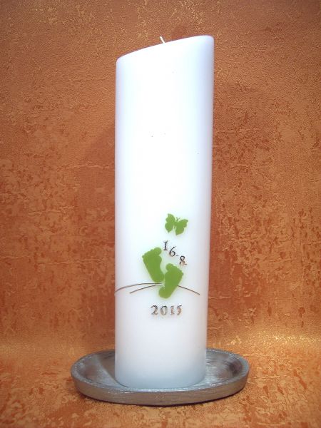 Taufkerze grün schlicht modern mit Engel      174