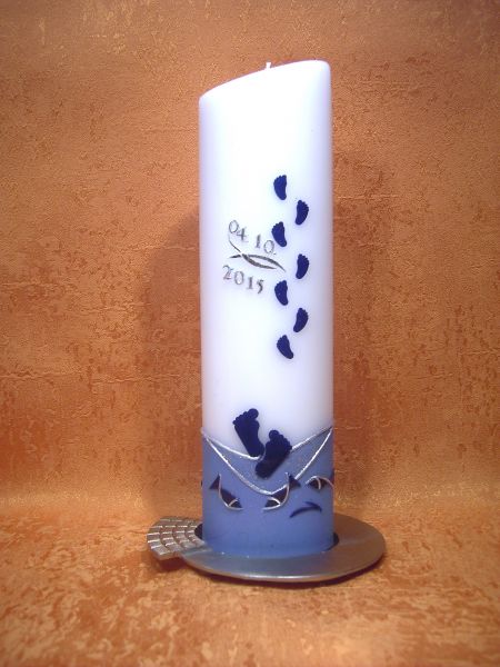 Taufkerze mit Regenbogen Sonne Wolken Fische Füßchen     269