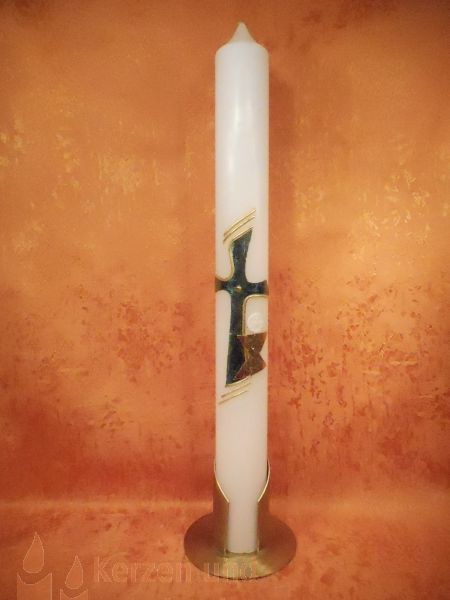 Kommunionkerze zum selbst Beschriften grün Gold   00023