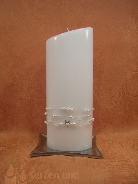 Kommunion - Firmungskerze modern türkis mit Perlenkette      5439